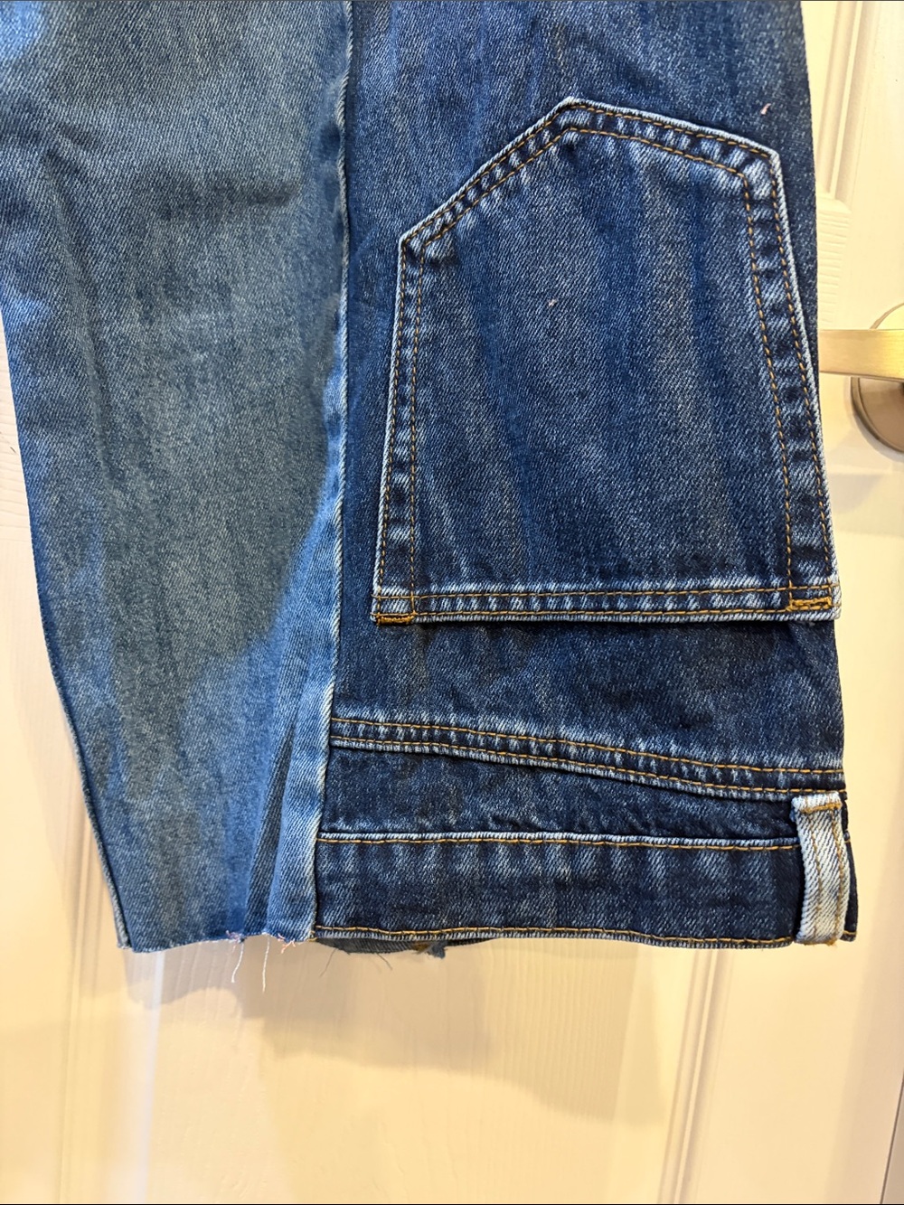 Oli & Hali NWT Blue Faded UPSIDE DOWN POCKETS Patchwork Wide-Leg Jeans - Picture 11 of 13